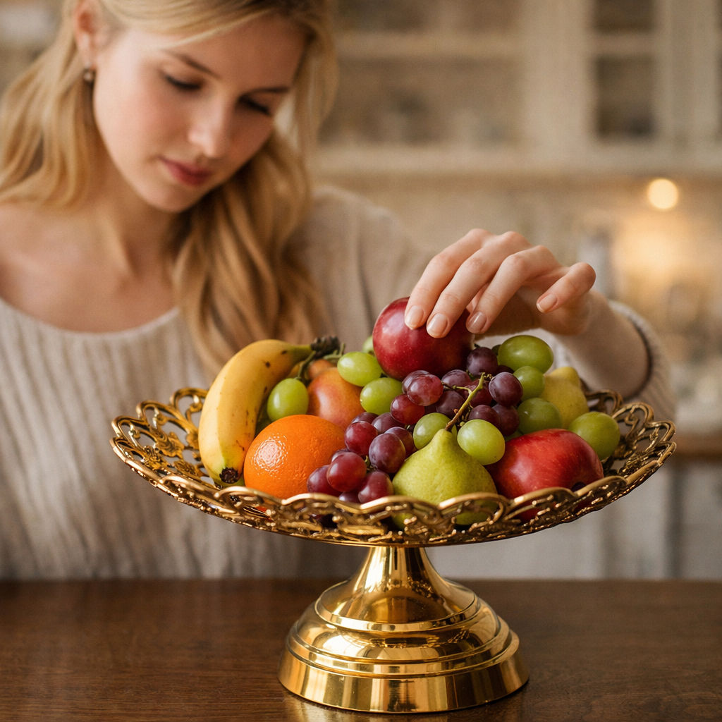Brass Fruit Basket With Floral Jali Design, Serveware